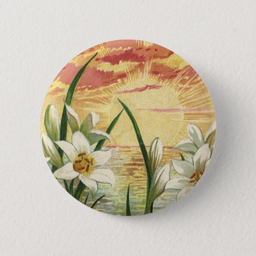 Vintage Easter Lilies Sunrise and Victorian Angels Button