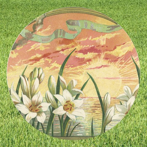 Vintage Easter Lilies Sunrise and Victorian Angels Classic Round Sticker
