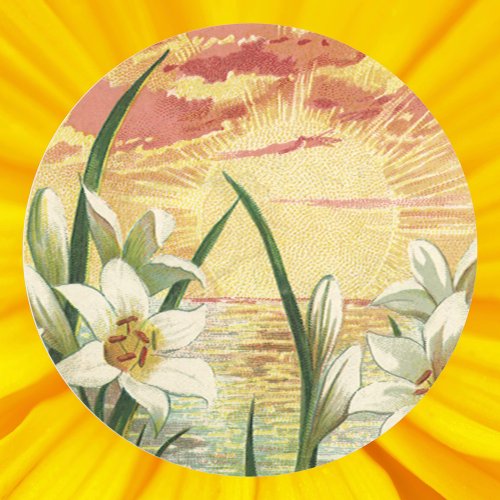 Vintage Easter Lilies Sunrise and Victorian Angels Classic Round Sticker