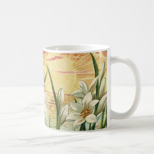 Vintage Easter Lilies Sunrise and Victorian Angels Coffee Mug