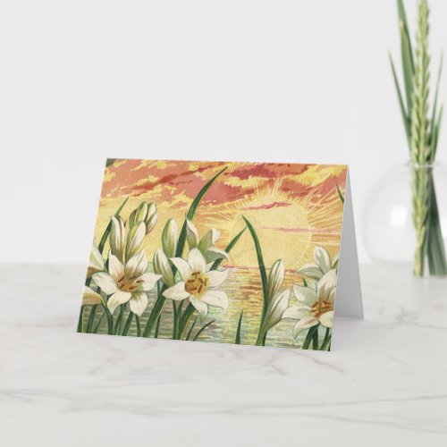 Vintage Easter Lilies Sunrise and Victorian Angels Holiday Card