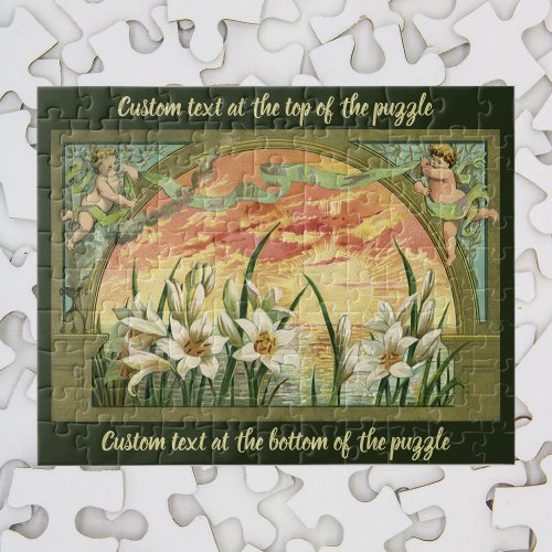 Vintage Easter Lilies Sunrise and Victorian Angels Jigsaw Puzzle