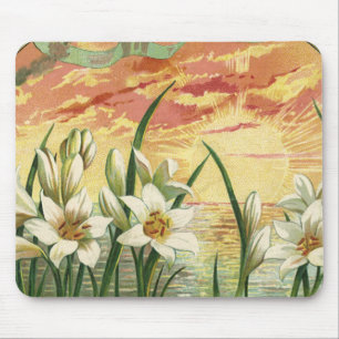 Vintage Easter Lilies Sunrise and Victorian Angels Mouse Pad
