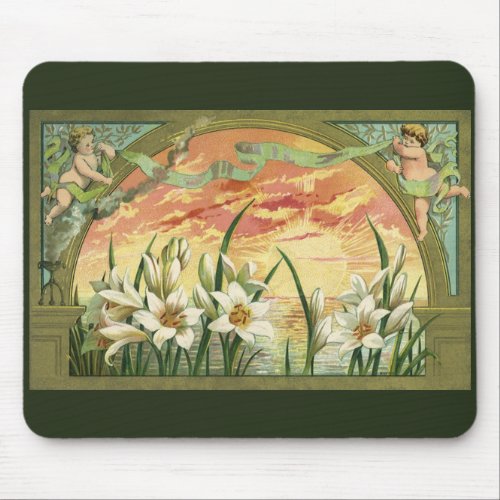 Vintage Easter Lilies Sunrise and Victorian Angels Mouse Pad