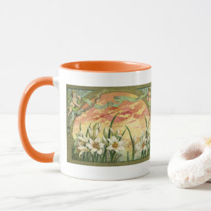 Vintage Easter Lilies Sunrise and Victorian Angels Mug
