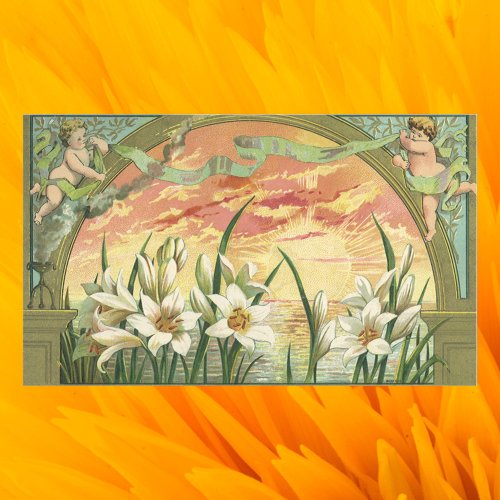 Vintage Easter Lilies Sunrise and Victorian Angels Rectangular Sticker