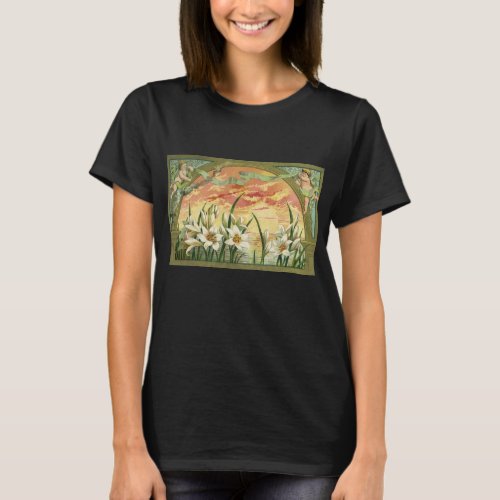 Vintage Easter Lilies Sunrise and Victorian Angels T_Shirt