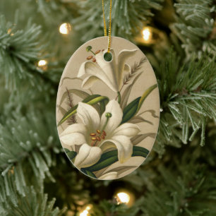 Vintage Easter Lilies, Victorian Flowers in Bloom Ceramic Ornament