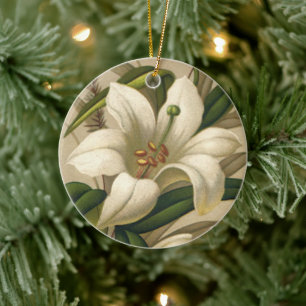 Vintage Easter Lilies, Victorian Flowers in Bloom Ceramic Ornament