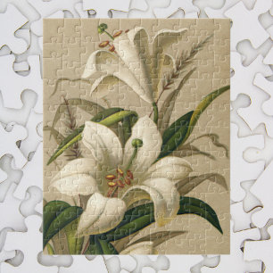 Vintage Easter Lilies, Victorian Flowers in Bloom Jigsaw Puzzle