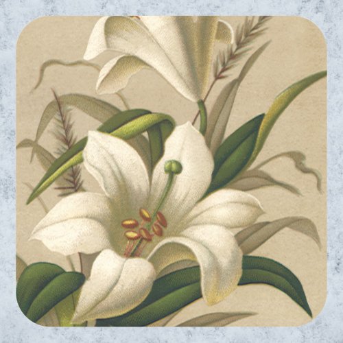 Vintage Easter Lilies Victorian Flowers in Bloom Square Sticker