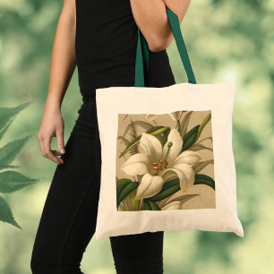Vintage Easter Lilies, Victorian Flowers in Bloom Tote Bag