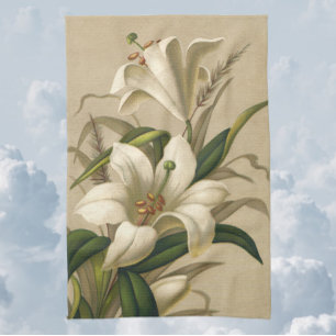 Vintage Easter Lilies, Victorian Flowers in Bloom Towel