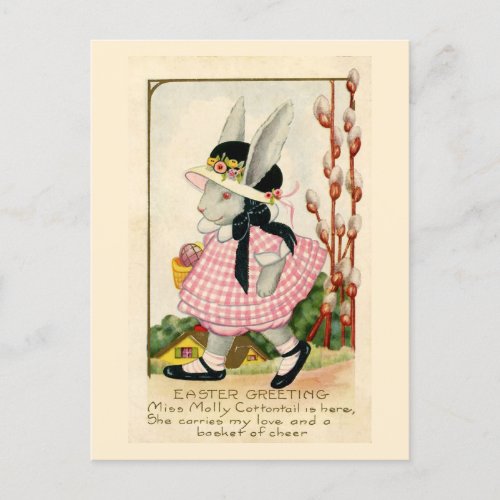 Vintage Easter Little Bunny in Easter Bonnet Postcard