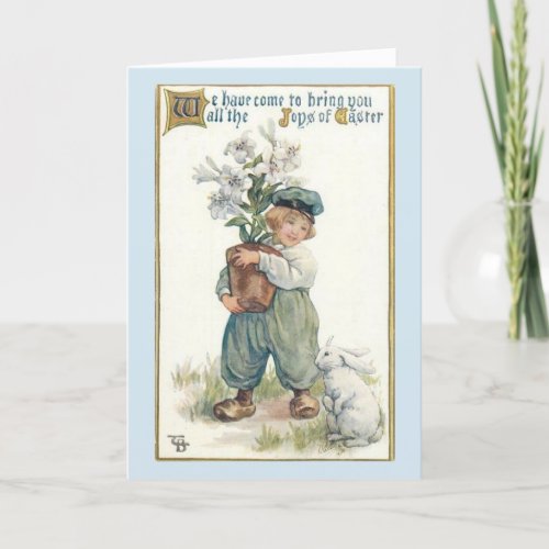 Vintage Easter _ Little Dutch Boy  White Rabbit Holiday Card