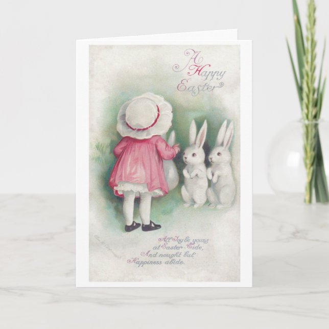 Vintage Easter Little Girl and Bunny Card (Front)