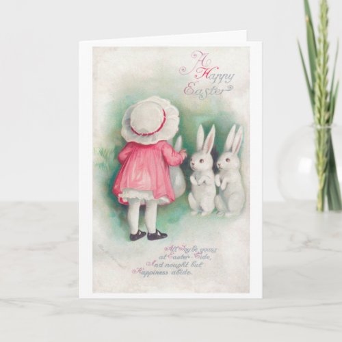 Vintage Easter Little Girl and Bunny Card