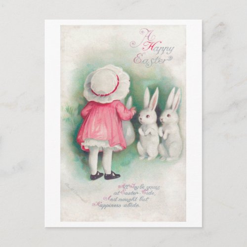 Vintage Easter Little Girl and Bunny Postcard