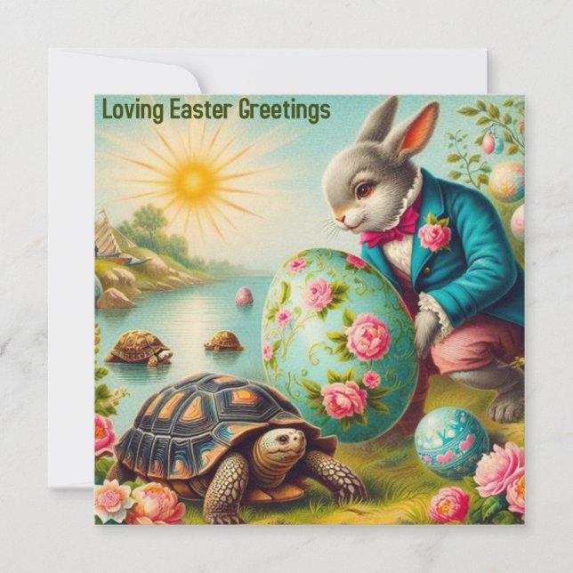 Vintage Easter ~LOVING EASTER GREETINGS ~ Bunny ~ Holiday Card (Front)