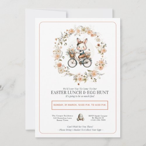 Vintage Easter Lunch  Egg Hunt Floral Bunny Invitation