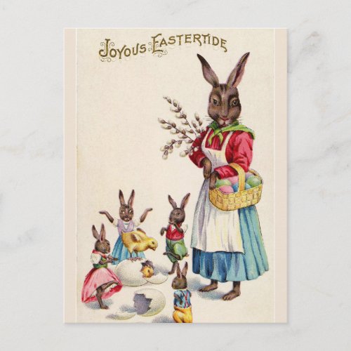Vintage Easter Mama Bunny and Babies Postcard