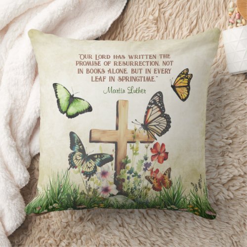 Vintage Easter Martin Luther Resurrection Quote  Throw Pillow