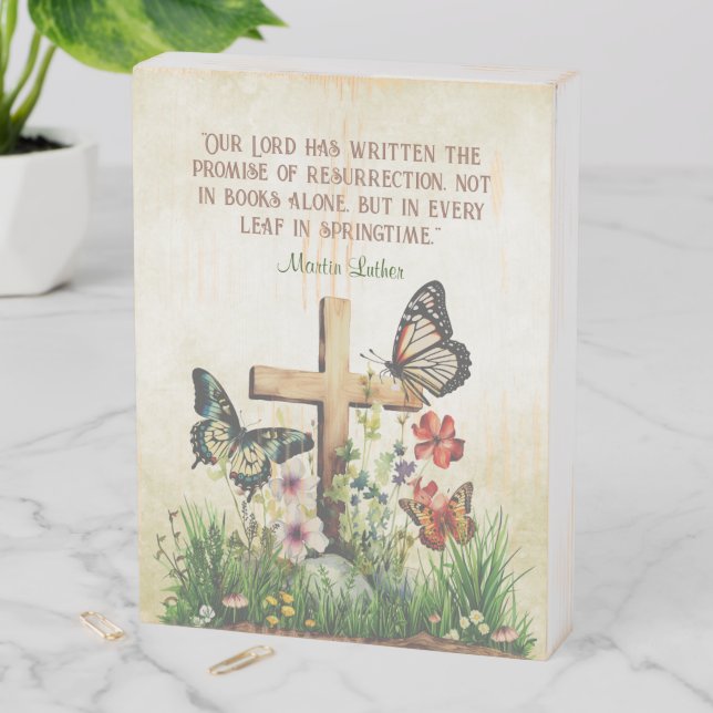 Vintage Easter Martin Luther Resurrection Quote  Wooden Box Sign (In Situ Vertical)