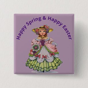 Vintage Easter Miss Button Pin