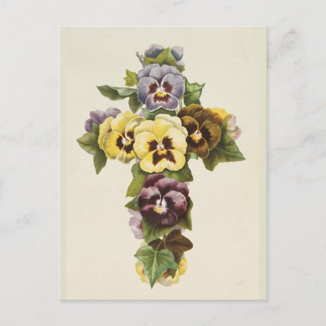 Vintage Easter Pansy Cross Postcard (Front)