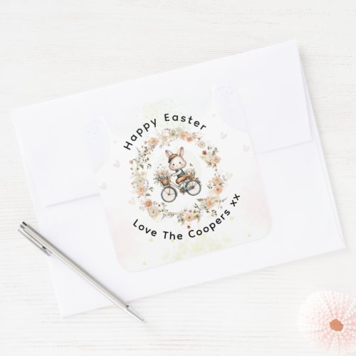 Vintage Easter Party Floral Bunny  Square Sticker