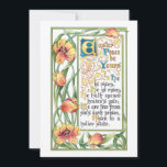 Vintage Easter Peace Hymn with Gold Tulips Holiday Card<br><div class="desc">Colorful decorated illuminated religious vintage Easter peace hymn embellished by gold and orange tulips in green border.</div>