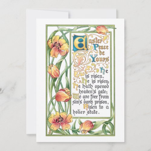 Vintage Easter Peace Hymn with Gold Tulips Holiday Card