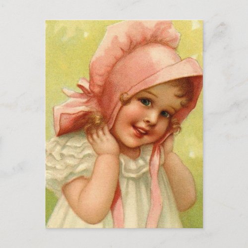 Vintage Easter Pink Bonnet Girl Holiday Postcard