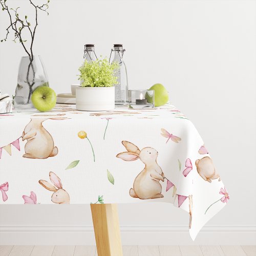 Vintage Easter Pink Rabbit Pattern Tablecloth