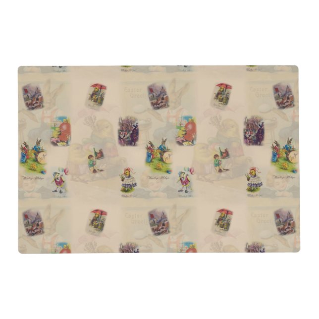 Vintage Easter Poland postcards - retro seamless Placemat (Front)
