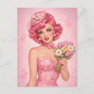 Vintage Easter Postcard | Pink Floral
