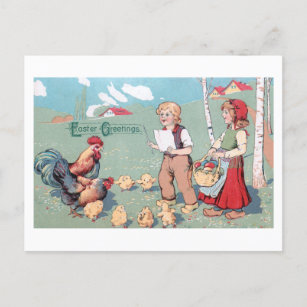 Vintage Easter Poultry Family Holiday Postcard