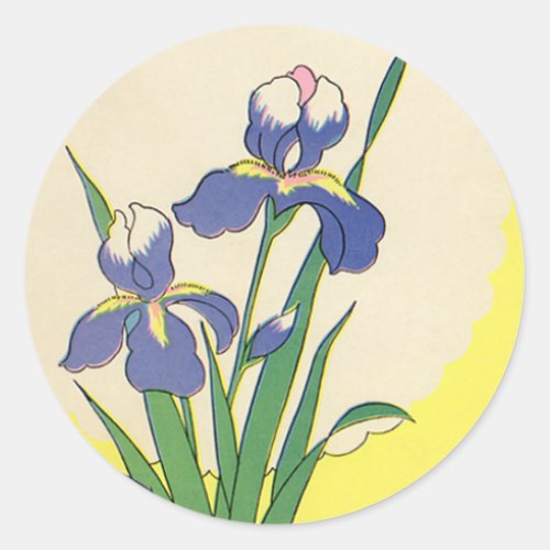 Vintage Easter Purple Garden Iris Flowers Classic Round Sticker