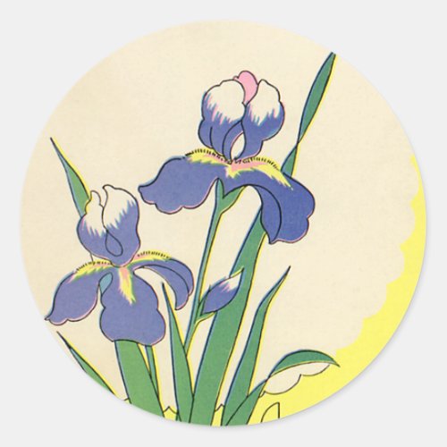 Vintage Easter Purple Garden Iris Flowers Classic Round Sticker