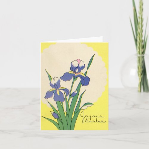 Vintage Easter Purple Garden Iris Flowers Holiday Card