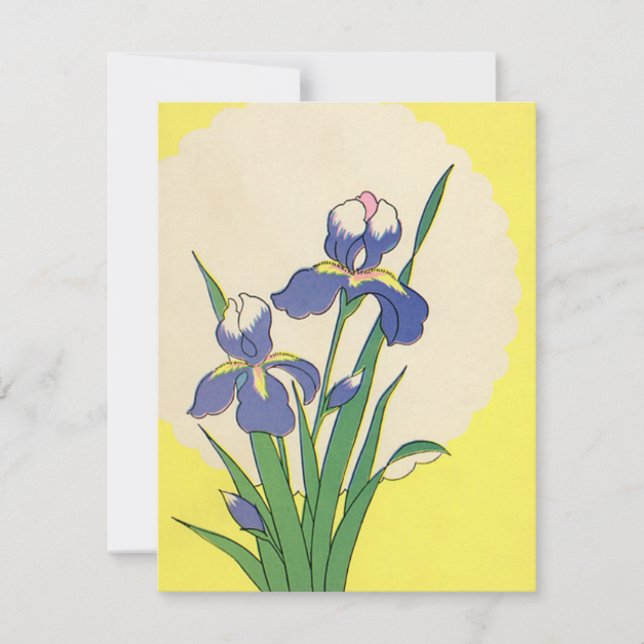 Vintage Easter, Purple Garden Iris Flowers Holiday Card (Front)
