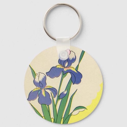 Vintage Easter Purple Garden Iris Flowers Keychain