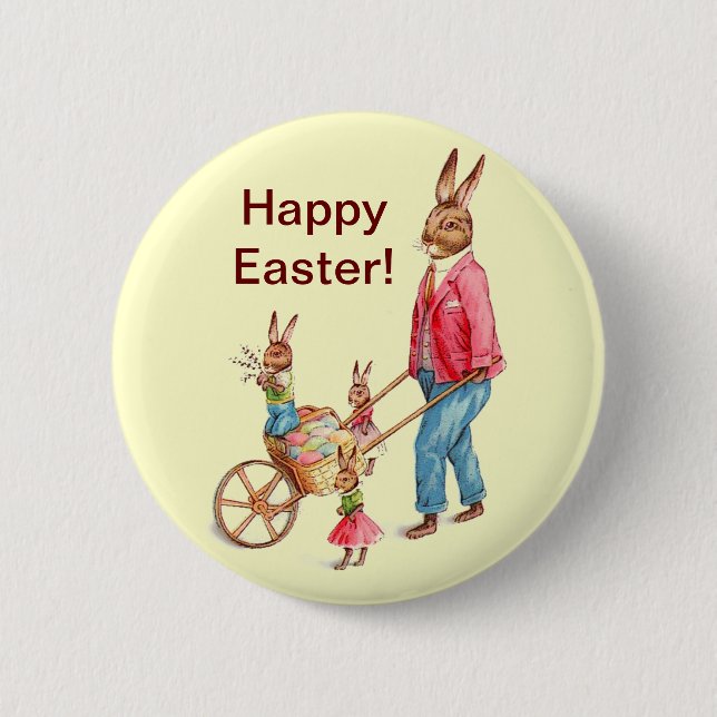 Vintage Easter Rabbit and Family Button (Front)