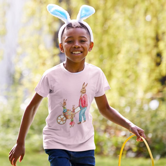Vintage Easter Rabbit and Family in Egg Cart Kids T-Shirt (Vintage Easter Rabbit and Family in Egg Cart Kids T-Shirt)