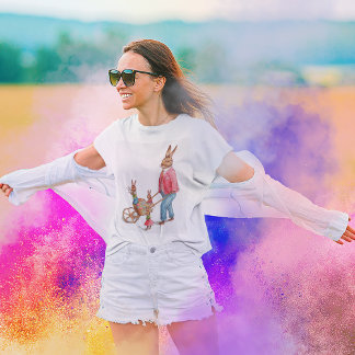 Vintage Easter Rabbit and Family in Egg Cart Lady T-Shirt