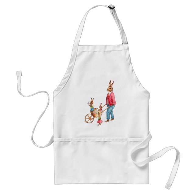 Vintage Easter Rabbit and Family in Egg Cart, ZSSG Adult Apron (Front)