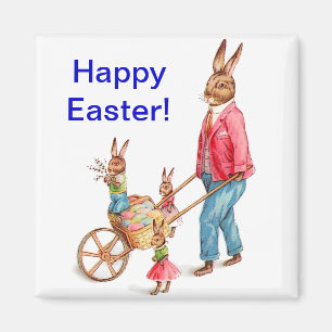 Vintage Easter Rabbit and Family in Egg Cart, ZSSG Magnet