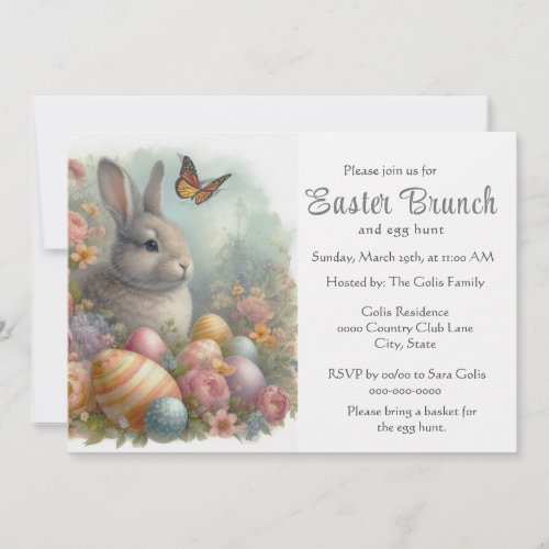 Vintage Easter Rabbit and Holiday Eggs Brunch  Invitation