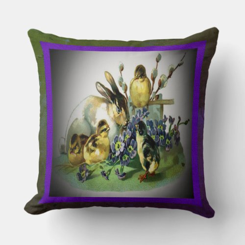 Vintage Easter Rabbit Baby Chicks  Flowers ZSSG Throw Pillow