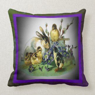 Vintage Easter Rabbit, Baby Chicks & Flowers, ZSSG Throw Pillow